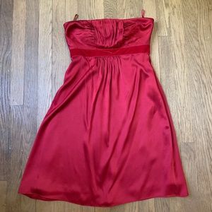 Red Satin Strapless Cocktail Dress